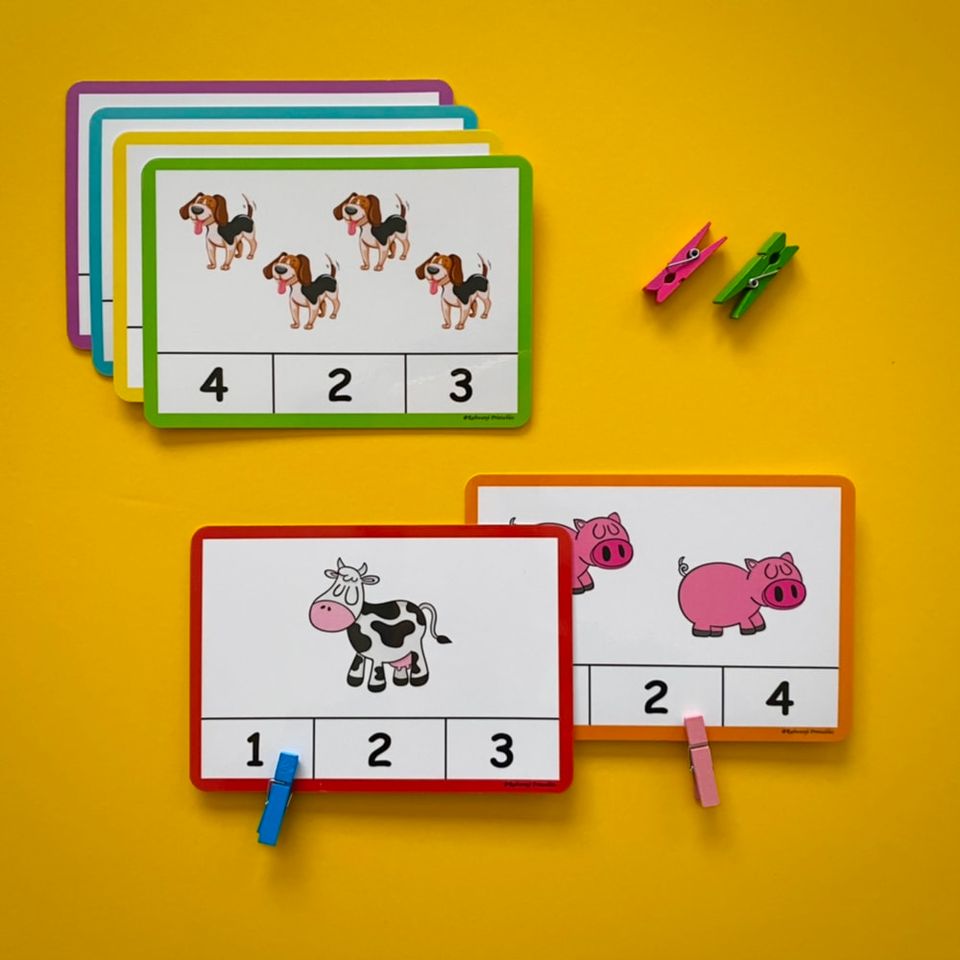 Count and Clip Cards: Animals Theme